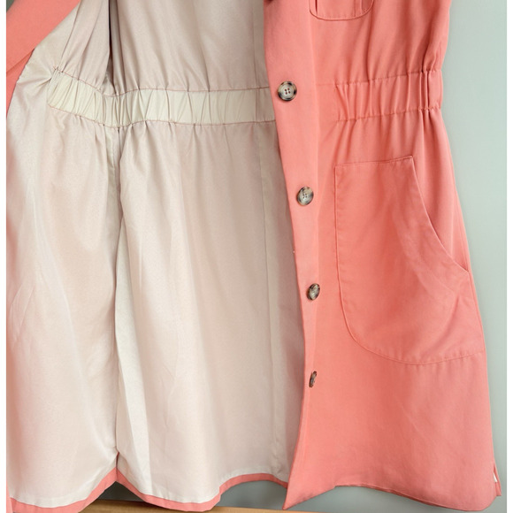 Matison Stone Tencel Button Up Utility Shirt Dress 10 Pocket Lined Coral Peach - Picture 7 of 16